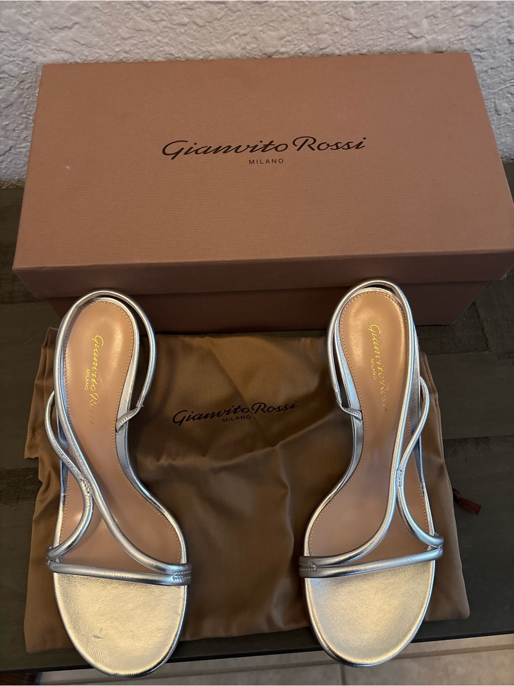 Gianvito Rossi Silver Strappy Slide Sandals - Women's